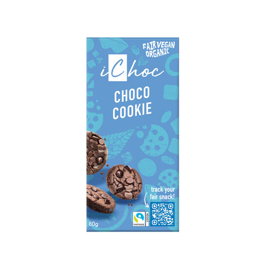 "iChoc Choco Cookie Vegan Chocolate Bar, Organic & Fairtrade" 80g