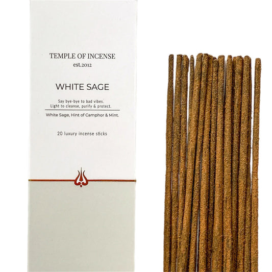 "Say bye-bye to bad vibes. Light these white sage incense sticks to cleanse, purify and protect. All 20 sticks